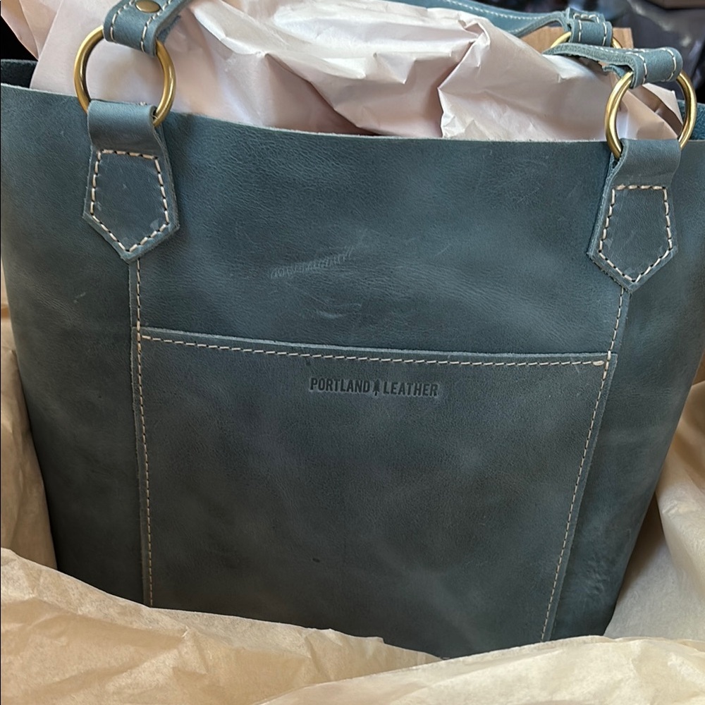 Aqua color Portland Leather market tote